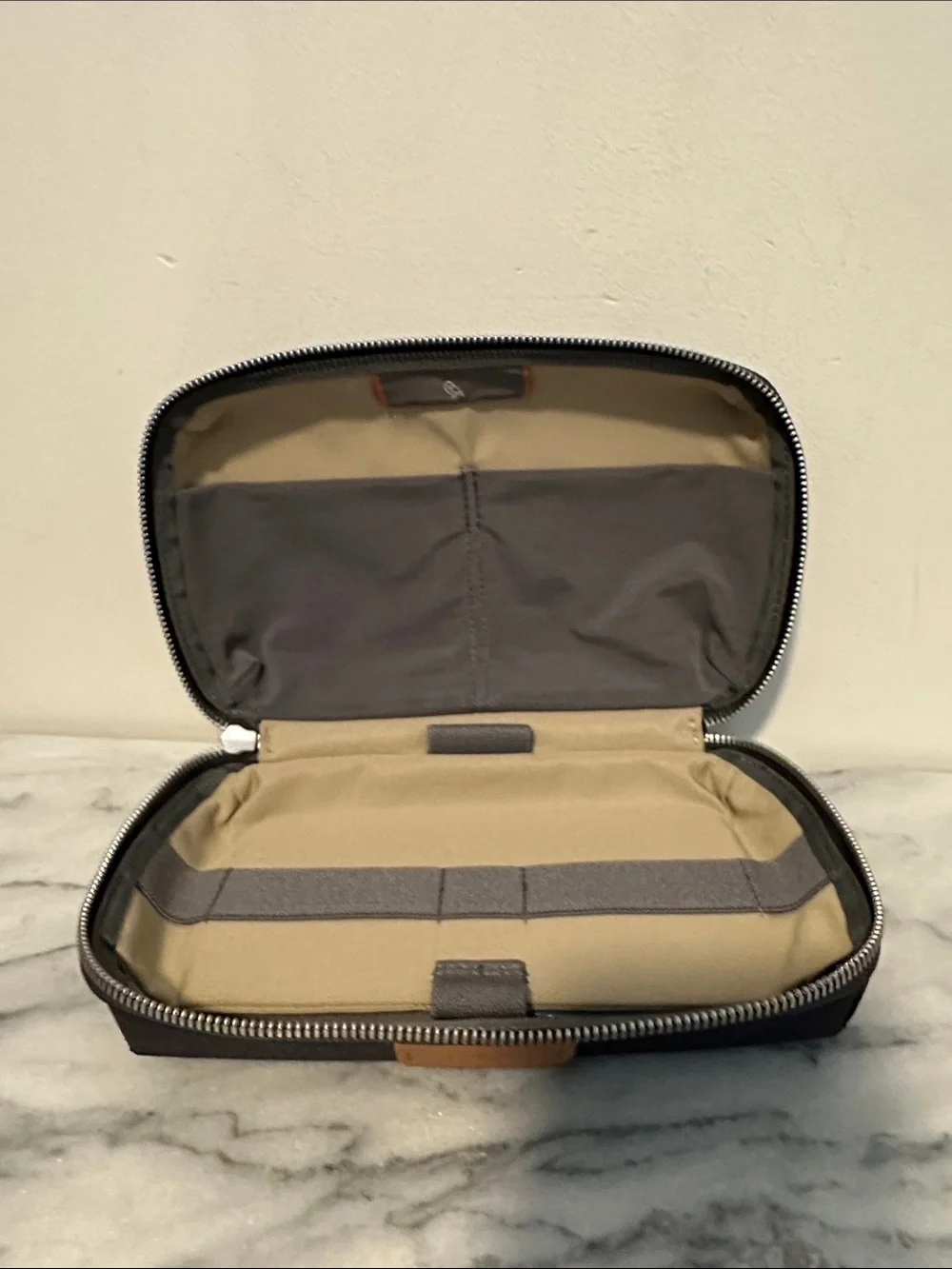 Bellroy Black Travel Organizer with Tan Leather Tab